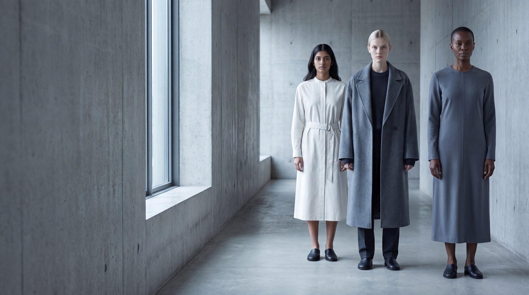Museum preset editorial campaign in a concrete gallery